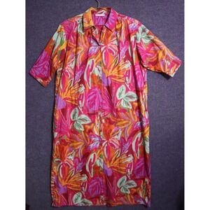 Karlie Pink Floral Maxi Dress Women Large Button Up 3/4 Sleeve Relaxed Fit EUC